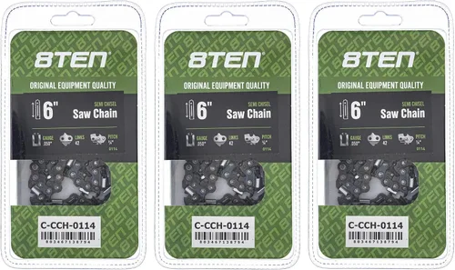 8TEN Cadena de motosierra semi cincel de 6 pulgadas .050 1/4 42 DL para Worx WG320 Black & Decker LLP120 (paquete de 3)