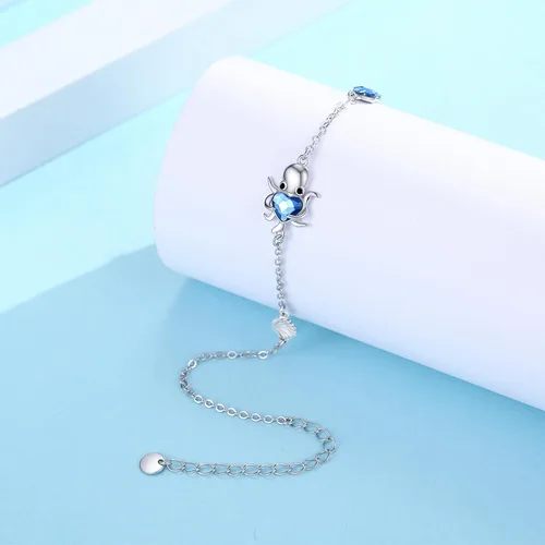 Miniatura 2 de CUOKA MIRACLE Pulsera de pulpo para mujer, pulsera de pulpo de cristal azul, joyería ajustable de 7 pulgadas + 2 pulgadas, dijes de cadena