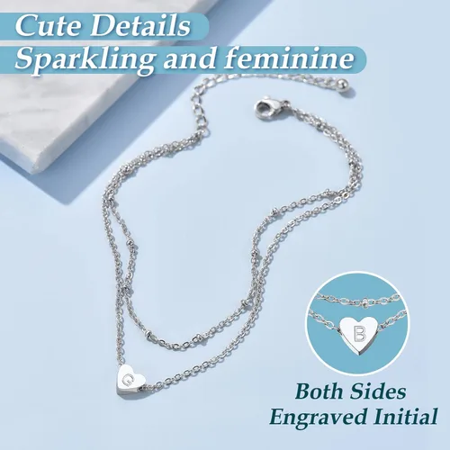 Miniatura 3 de ChainsProMax Tobillera de corazón elegante, cadena de pie de playa de verano para mujer, pulsera de tobillo inicial de la A a la Z, ajustable