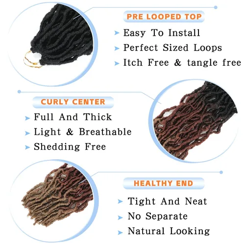 Miniatura 3 de Paquetes de 7 extensiones de cabello de ganchillo sintético de 22 pulgadas / 55,9 cm. Extensiones de cabello de ganchillo con mechones suaves