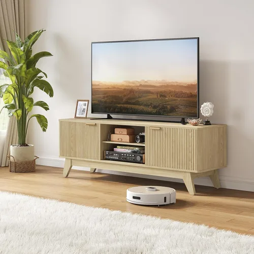 Miniatura 10 de Mueble de TV moderno de mediados de siglo de 55 pulgadas con toma de corriente, centro de entretenimiento para televisores de hasta 60 pulgadas