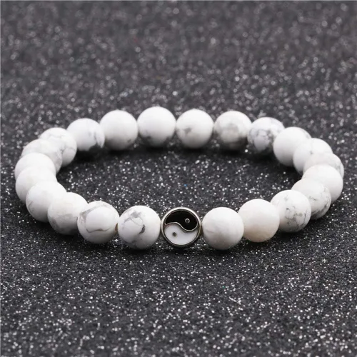 Miniatura 4 de Moda hombres mujeres Taiji Yin Yang Feng Shui Charm pulsera natural blanco turquesa y negro cuentas parejas pulseras amistad distancia pulsera