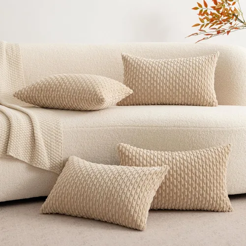 Miniatura 7 de UGASA - Funda de almohada decorativa de pana suave de otoño de 12 x 20 pulgadas, diseño bohemio a rayas, oblonga, para sofá, sala de estar, cama