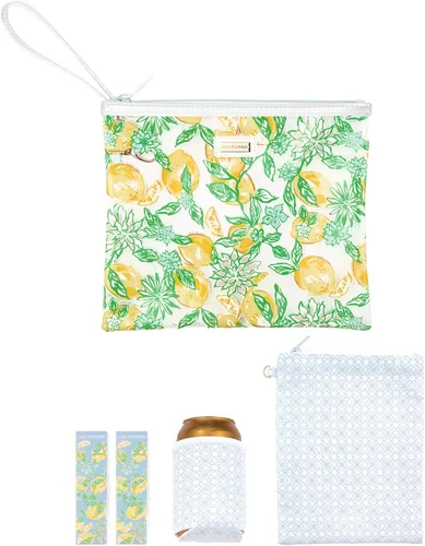 Miniatura 14 de Lilly Pulitzer Funda de vinilo resistente al agua para la playa, bolsa con cremallera incluye protector de bebidas, funda pequeña y clips para toalla