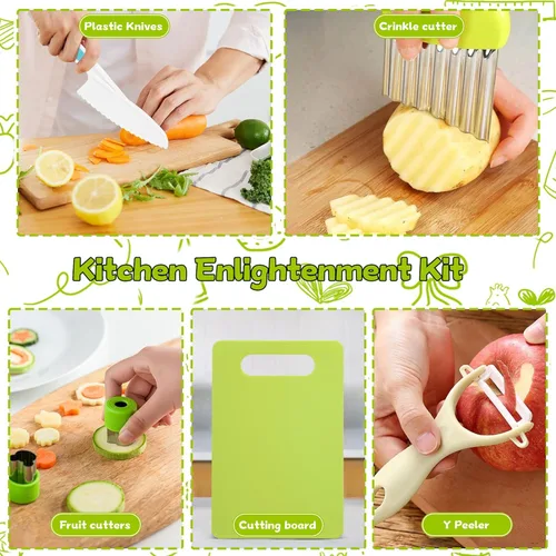 Miniatura 4 de 9 piezas Montessori utensilios de cocina utensilios de cocina para hornear, juego de cuchillos para niños para cocinar real con tablas de cortar