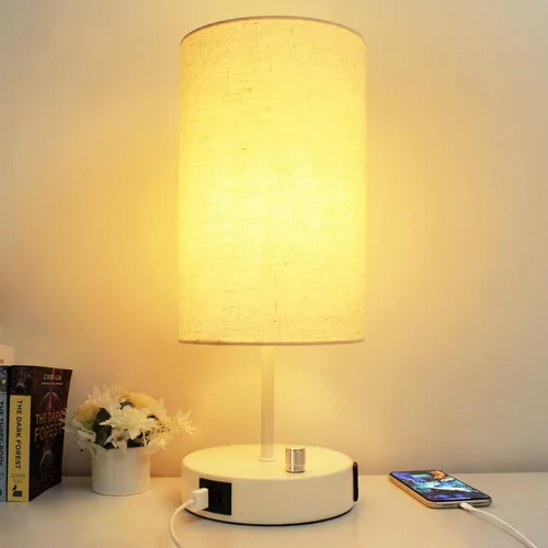 Miniatura 15 de HiBay Lámpara de mesita de noche regulable de 17.75 pulgadas con estación de carga, 2 puertos USB y salida de CA, luz rústica de grano de madera