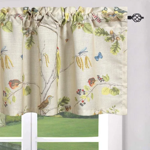 Miniatura 29 de Leeva Cortinas rústicas de cocina con estampado floral verde mezclado de lino para media ventana, para comedor, bolsillo para barra, cafetería