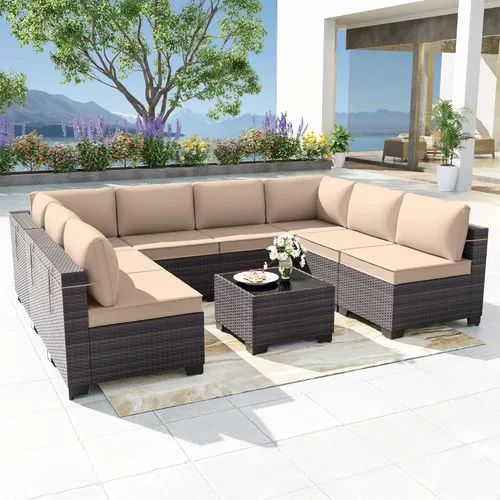 Miniatura 80 de Kurapika juego de muebles de patio 4 piezas de mimbre al aire libre, sillas de ratán, juego informal con mesa de café, juego de bistró con mecedora