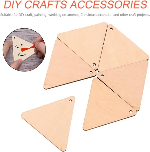 Miniatura 7 de 100 piezas de recortes de madera para manualidades, triángulo, madera, pintura inacabada, piezas de madera, rebanadas con agujero colgante, adornos