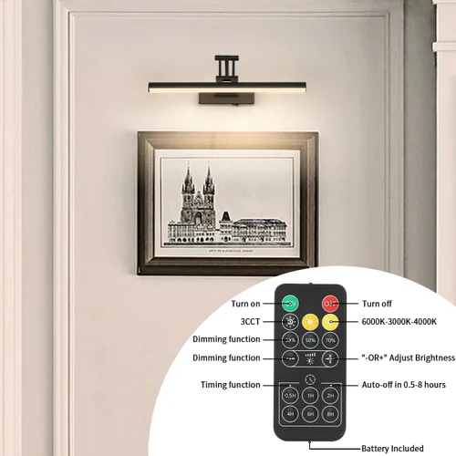 Miniatura 6 de Joossnwell Luz para Cuadros a Batería Luz Inalámbrica para Cuadros para Pinturas con Control Remoto 15.5 Pulgadas Regulable y Temporizador Luz