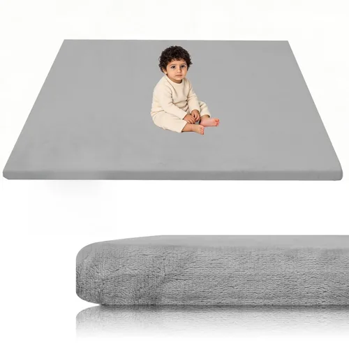 Miniatura 14 de Tapete de juego de terciopelo para bebé, 1.3 pulgadas de grosor, espuma elástica de 47 x 47 pulgadas, con funda de terciopelo extraíble y lavable