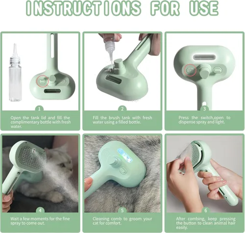 Miniatura 5 de Cepillo en aerosol para gatos para derramar – Cepillo de agua para gatos y perros con vapor – Peine de depilación de mascotas con tanque de agua