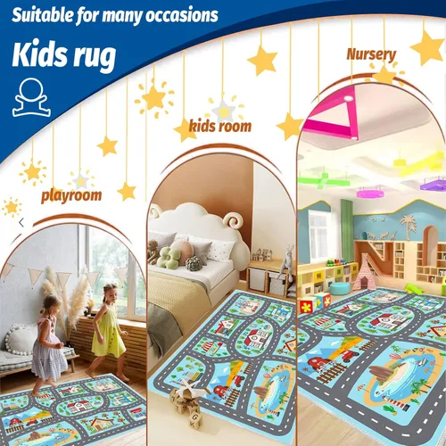 Miniatura 5 de Alfombra para niños, alfombra de coche para niños, tapete de juego, alfombra para coches de juguete para sala de juegos, aula, habitación de niños