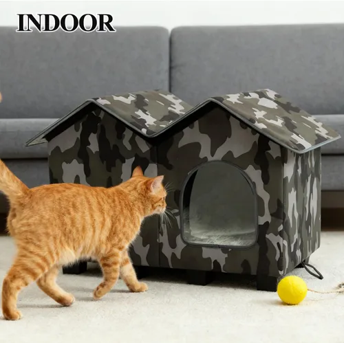 Miniatura 5 de Casa para gatos con calefacción al aire libre, casa elevada y aislada resistente a la intemperie para exteriores, refugio para gatos con almohadilla