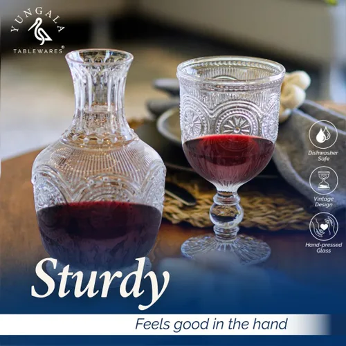 Miniatura 7 de Copas de vino vintage, juego de 6 copas de vidrio para agua, vino o cócteles. Copas de vino elegantes con un ambiente retro. Diseño de girasol