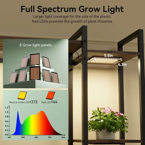 Miniatura 3 de Soporte para plantas de interior con luces de crecimiento de 11 niveles de madera, estante para plantas de interior de 157 cm de altura, soporte