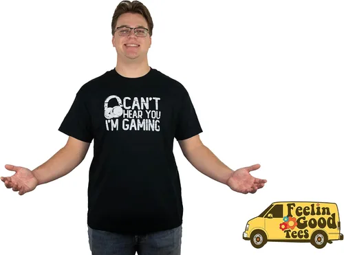 Miniatura 3 de Feelin Good Tees - Camiseta divertida para jugadores con frase gráfica de video juegos Cant Hear You Im Gaming y audífonos estampados