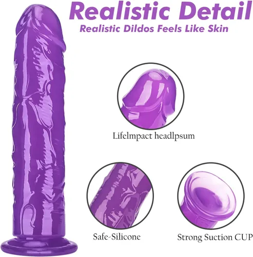 Miniatura 4 de Consolador de pene realista con base de succión de 9.84 pulgadas, punto G, polla flexible anal, juguetes sexuales para adultos, para principiantes