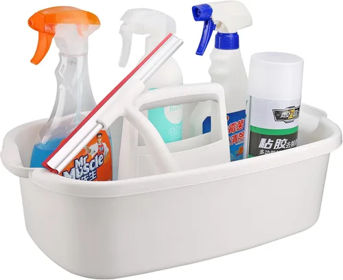 Miniatura 8 de Organizador de suministros de limpieza, paquete de 2 organizadores de suministros de limpieza con asa, cubo de plástico para productos de limpieza
