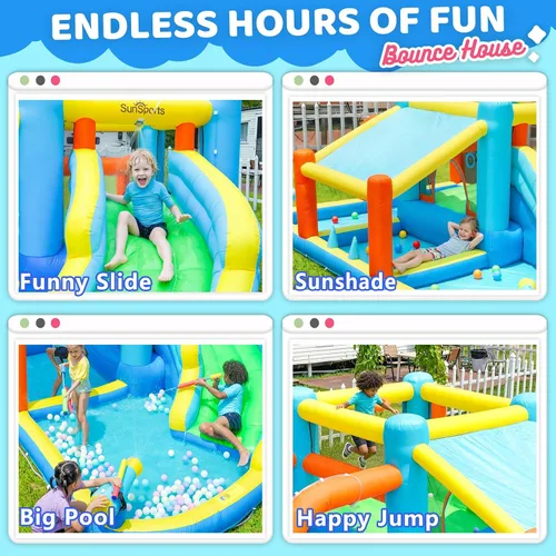 Miniatura 2 de Casa inflable de rebote de tobogán acuático, casa de rebote de tobogán acuático para patio trasero de niños, parque acuático inflable casa hinchable
