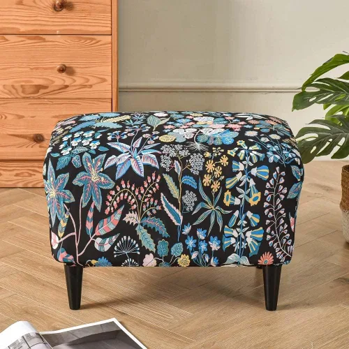 Miniatura 8 de Funda elástica otomana rectangular para taburete, funda de elastano estampada para reposapiés, protector antideslizante para reposapiés, con parte #1