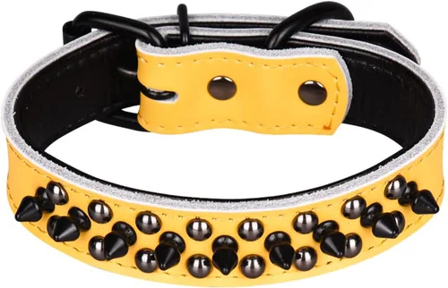 Miniatura 28 de Serijoars Collares ajustables de cuero genuino con tachuelas para mascotas pequeñas, medianas y grandes, Pit Bull, Bulldog, Pugs, Husky (M, morado)