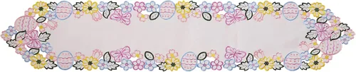Miniatura 7 de Camino de mesa de Pascua y primavera de 13 x 68 pulgadas, huevos bordados, huevos florales con flores, mariposas y bufandas para el hogar, cocina