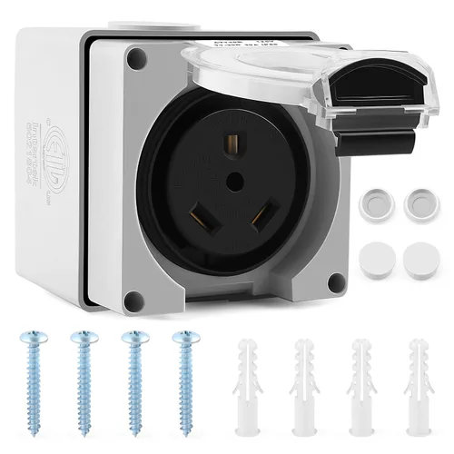 Miniatura 8 de Knoweasy Caja de toma de corriente de 50 amperios con receptáculo NEMA 5-50R, resistente a la intemperie y al polvo para vehículos recreativos
