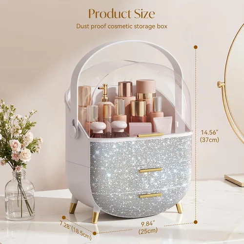 Miniatura 7 de Organizadores de maquillaje Bling, estuche de exhibición de cosméticos con cubierta transparente, organizadores de maquillaje de tocador para lápiz