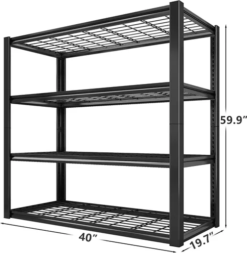 Miniatura 3 de Estantería de garaje resistente de 40 pulgadas de ancho con carga de 2200 libras, estantes de almacenamiento de metal reforzado de 4 niveles, Negro