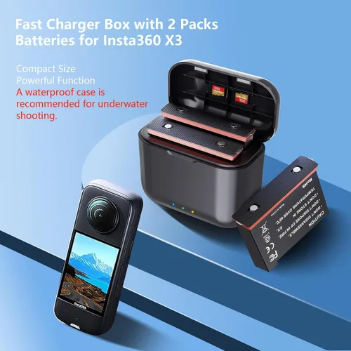 Miniatura 2 de Baterías X3 (2 paquetes) con concentrador de carga rápida para Insta360 X3, estación de almacenamiento de carga de batería de 2 canales portátil