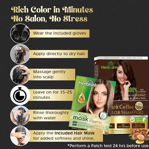 Miniatura 3 de Herbishh Champú de color para el cabello para cobertura de canas, champú de tinte para el cabello con máscara de aceite de argán, tamaño de viaje