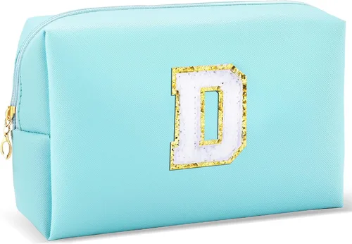 Miniatura 18 de URSKYTOUS Regalos para niñas, bolsa de maquillaje con inicial, bolsa de cosméticos personalizada con cremallera, bonita bolsa de aseo de viaje, Azul