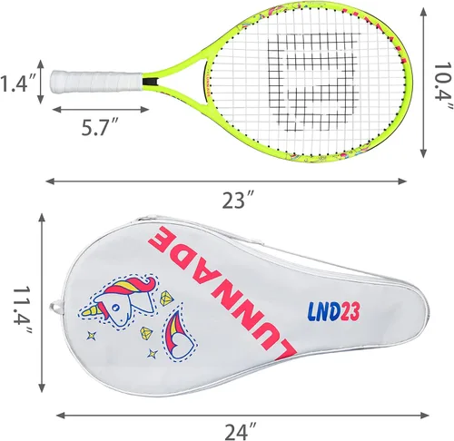 Miniatura 4 de Raqueta de tenis para niños y jóvenes, raqueta de tenis juvenil de 19/21/23/25 pulgadas con cubierta, adecuada para principiantes niños y niñas de 3