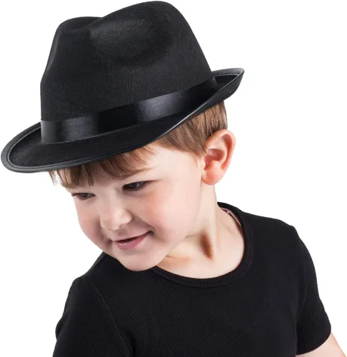 Funny Party Hats Fedora para niños pequeños - Sombrero Fedora para niños - Gangster Fedora Black - Accesorios de disfraz para niños, Negro -