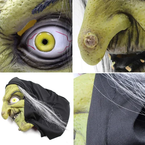 Miniatura 7 de PartyHop - Máscara de bruja de anciana - Disfraz de cosplay de terror aterrador de Halloween