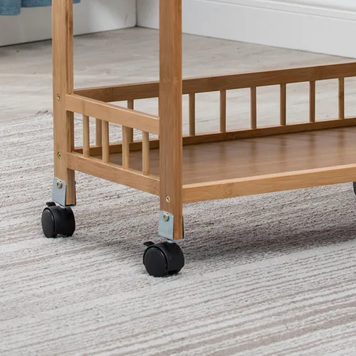 Miniatura 6 de Carrito de almacenamiento de bambú de 3 niveles, carrito utilitario de cocina con ruedas con estante de almacenamiento, carrito rodante con estantes