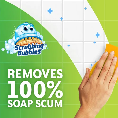 Miniatura 2 de Scrubbing Bubbles Mega Limpiador de Baño y Ducha en Spray, Acción Espumosa Elimina el Sarro y la Suciedad, Aroma a Lluvia, 32 onzas