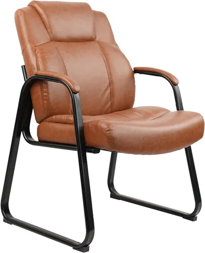 CLATINA Big & Tall - Silla de invitados de 500 lb., sillas de recepción de oficina de cuero PU con base de trineo, silla de escritorio sin ruedas