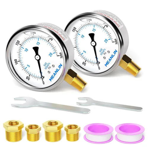 Miniatura 101 de MEANLIN MEASURE - Manómetro de acero inoxidable, relleno de líquido, esfera con cara de 2.5 pulgadas, NPT de 1/4 de pulgada, agua, aceite y gas
