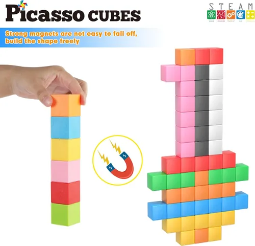 Miniatura 7 de PicassoTiles Cubo magnético Bloques de construcción de 1.2 pulgadas, cubos magnéticos, juguete de construcción, juguetes sensoriales educativos
