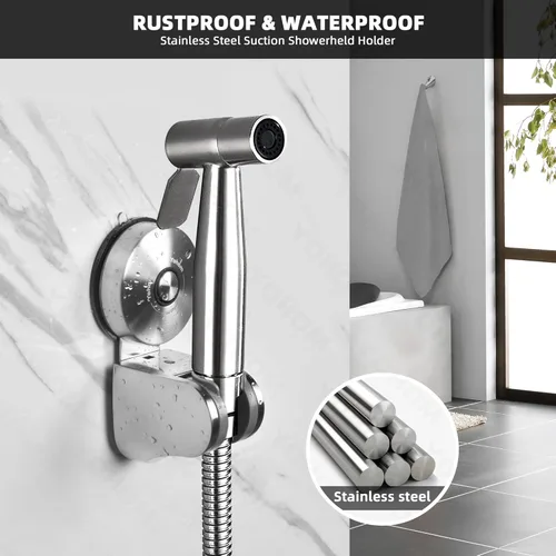 Miniatura 2 de YOHOM Soporte de cabezal de ducha con ventosa, soporte de ducha de mano, soporte ajustable para manguera de ducha al vacío, boquilla rociadora, clip