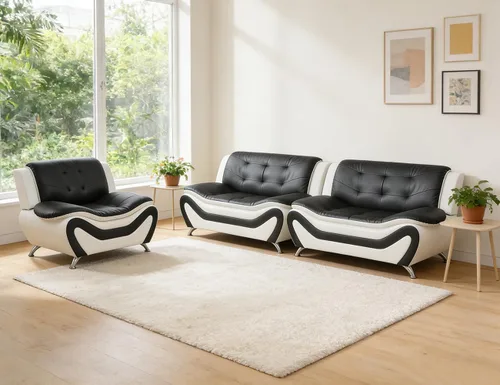Miniatura 53 de Sofás Seccionales de Cuero, Conjuntos de Muebles de Sala de Estar, 3 Piezas Conjunto de Sofá Moderno para Sala de Blanco crema