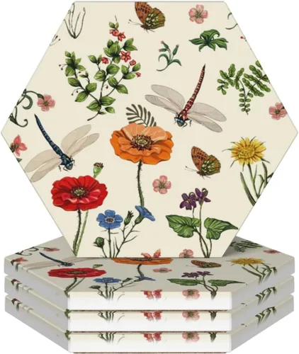 Miniatura 21 de Juego de 4 posavasos rojos de Navidad para mesa de café, tazas, bar, cerveza, escritorio, posavasos redondos de cerámica absorbente para mesa