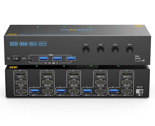 Miniatura 11 de Interruptor KVM 2 Monitores 1 Laptop y 1 Computadora de Escritorio 4K@60Hz, Camgeet Interruptor KVM USB C HDMI Monitor Dual con 4 Puertos USB3.0
