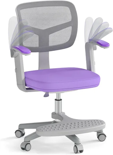 Miniatura 11 de HONEY JOY Silla de escritorio para niños, silla de estudio para niños con altura ajustable, reposabrazos/reposapiés, silla giratoria de malla