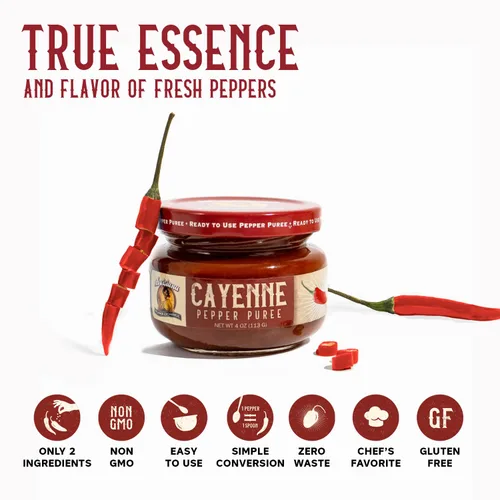 Miniatura 6 de Cayenne - Louisiana Pepper Exchange - Reemplazo de pimienta fresca (puré de pimienta de cayena) 1 tarro - a base de plantas, sin gluten. Reemplaza