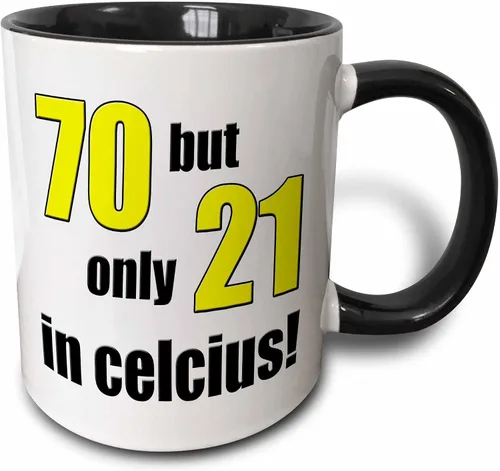 3dRose 70 but only 21 in Celsius. Yellow. 11oz Two-Tone Black Mug