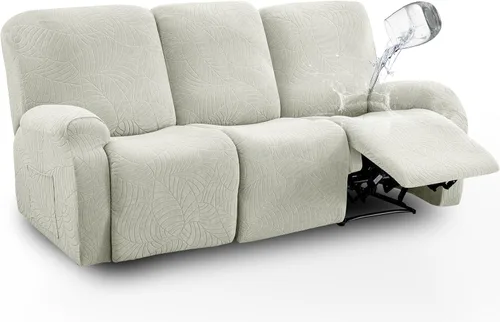 Miniatura 8 de vctops Funda repelente al agua para silla reclinable de 4 piezas con bolsillo lateral, diseño de hojas de jacquard, elástica, suave, protector