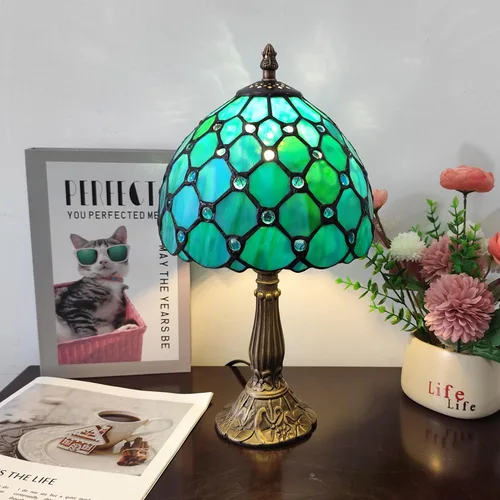Miniatura 8 de Lámpara de mesa pequeña Tiffany de 8 pulgadas, estilo Tiffany, lámpara de escritorio, vitral, luz antigua, lámpara de noche para dormitorio